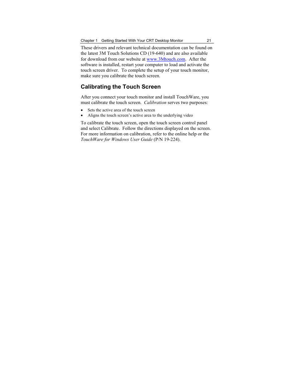 Calibrating the touch screen | 3M Touch Monitor RS-232 User Manual | Page 20 / 30