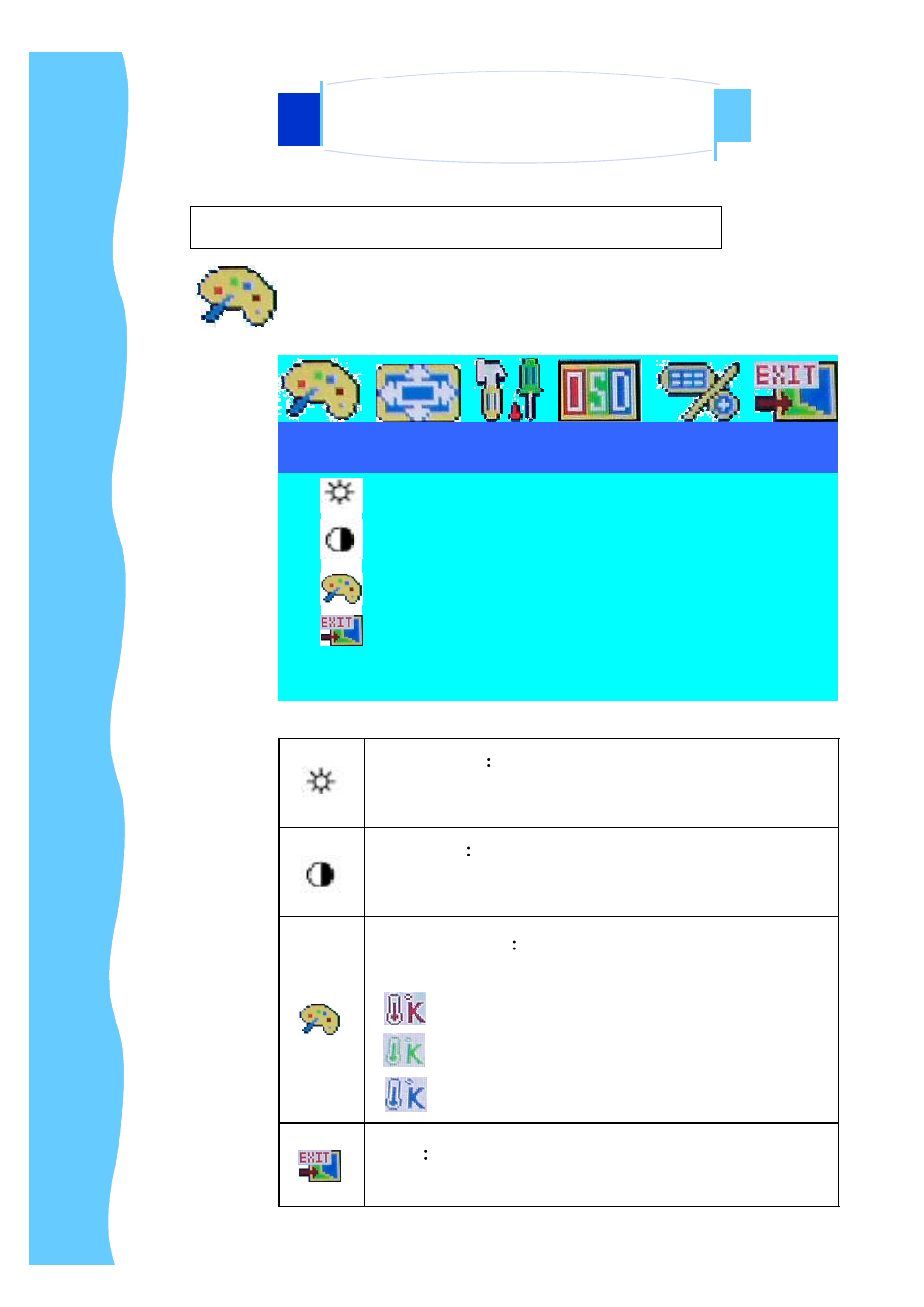 Colour, Using the system, Colour configuration page | G. osd control for video input version, Brightness contrast colour adjust exit | 3M UMUV.10-045V2 User Manual | Page 24 / 28