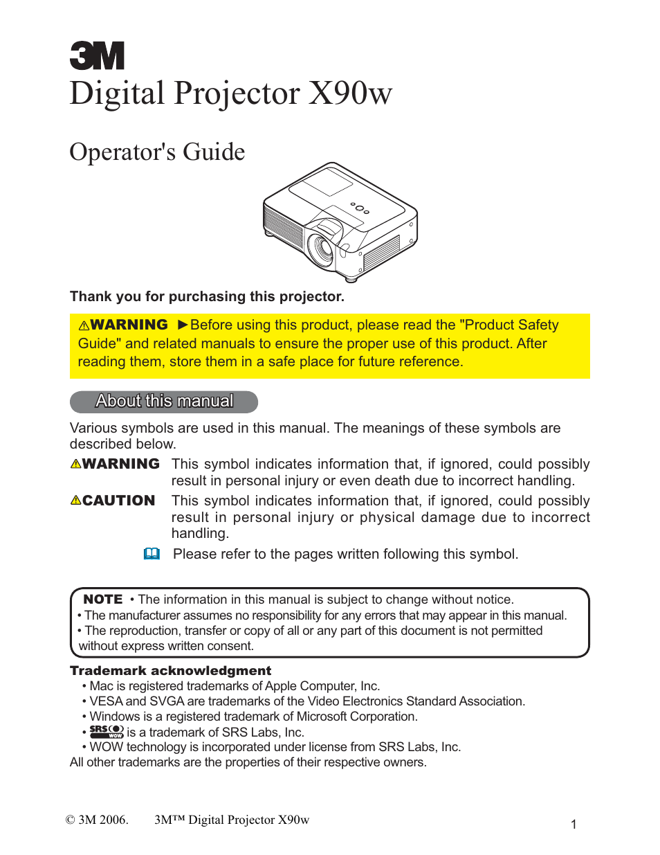 3M X90w User Manual | 73 pages