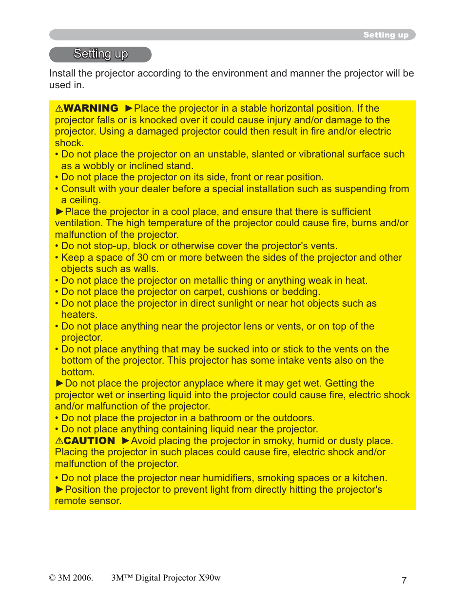 Setting up | 3M X90w User Manual | Page 7 / 73