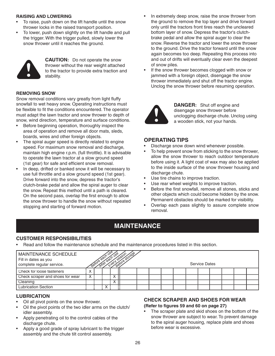 Maintenance, Operating tips | Agri-Fab LST42B User Manual | Page 26 / 36