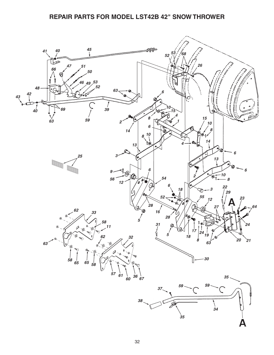 Repair parts for model lst42b 42" snow thrower | Agri-Fab LST42B User Manual | Page 32 / 36