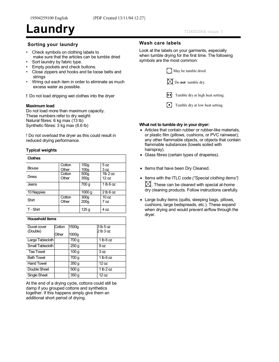 Laundry | Ariston AS60V User Manual | Page 7 / 12