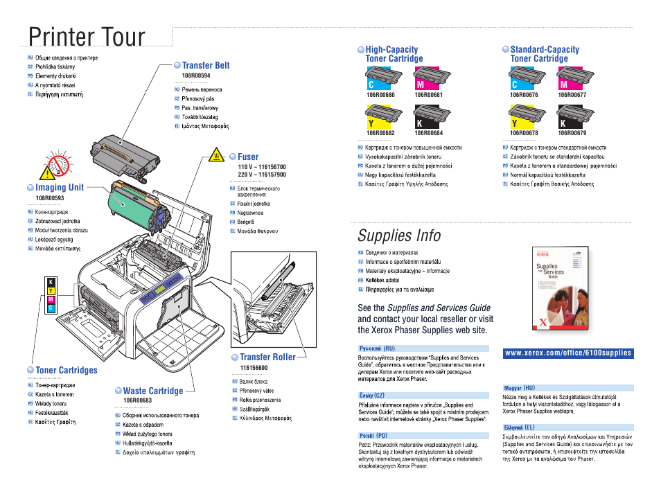 Printer tour, Supplies info | Xerox Phaser 6100 User Manual | Page 4 / 7