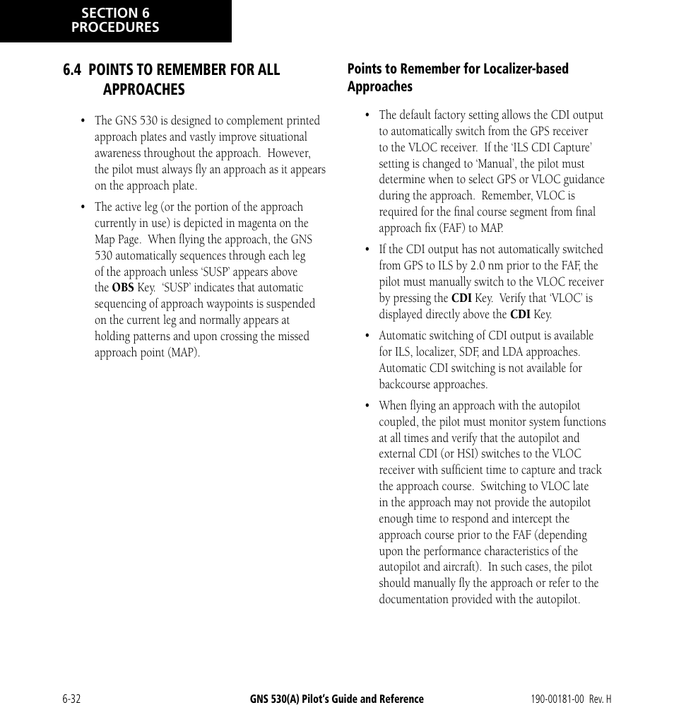 4 points to remember for all approaches, 4 points to remember for all approaches -32 | Garmin GNS 530 User Manual | Page 114 / 288