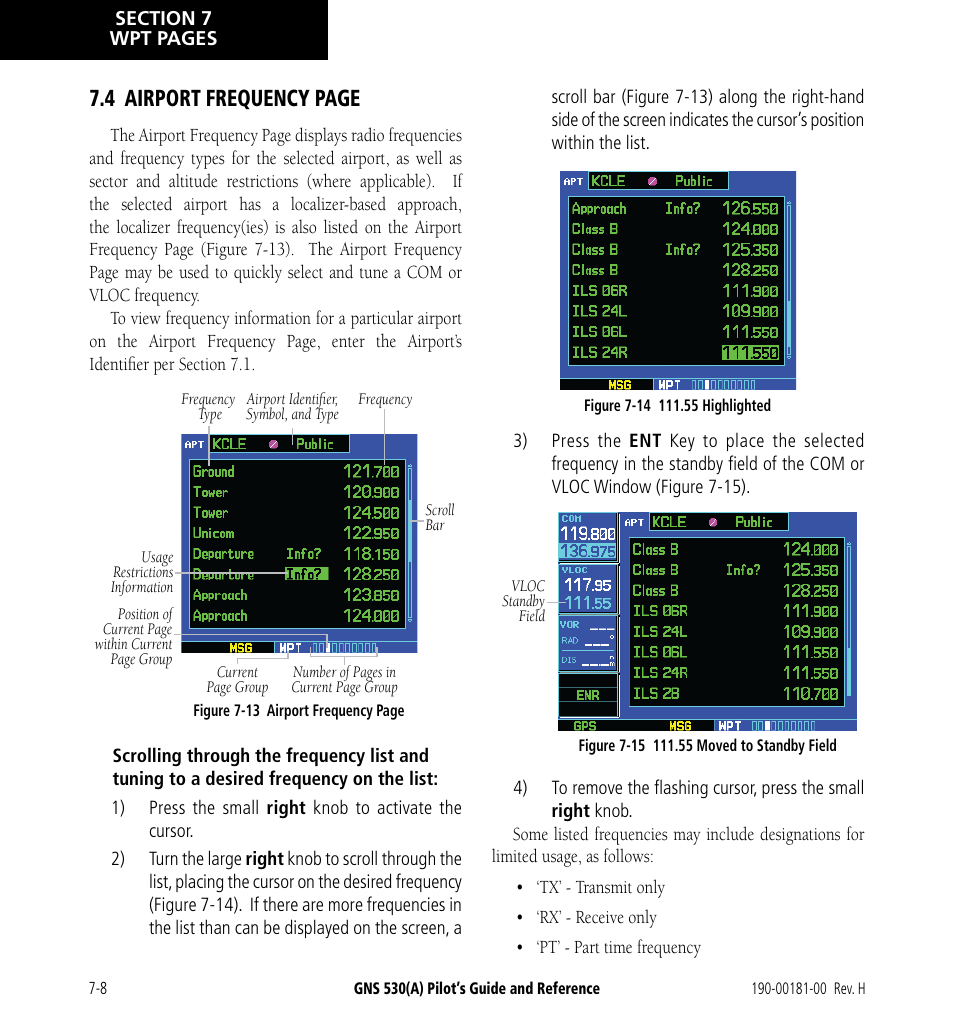 4 airport frequency page | Garmin GNS 530 User Manual | Page 124 / 288