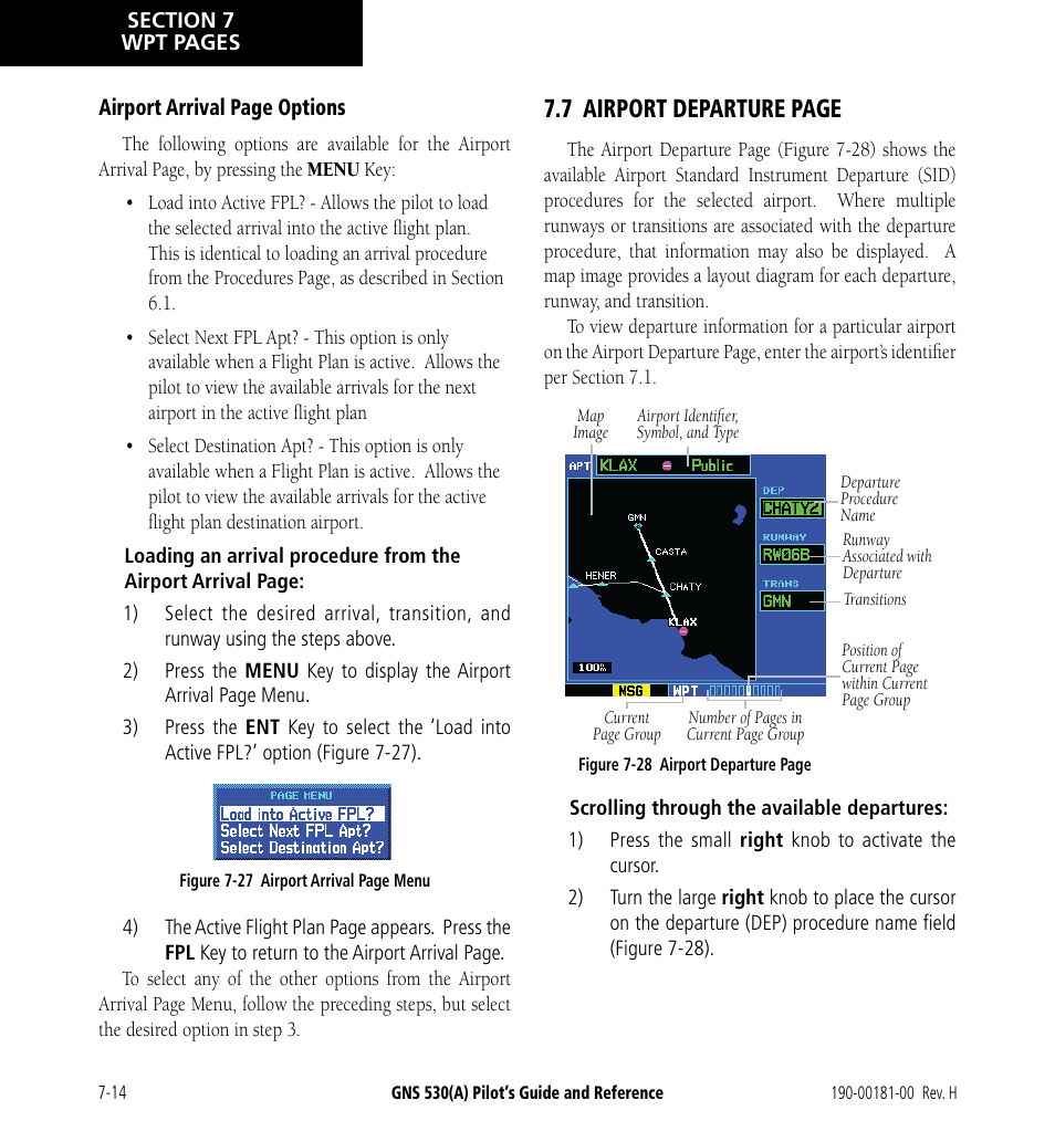 7 airport departure page | Garmin GNS 530 User Manual | Page 130 / 288