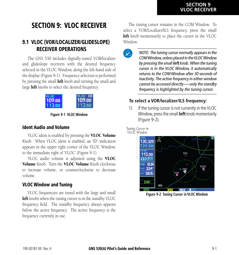 Section 9: vloc receiver | Garmin GNS 530 User Manual | Page 157 / 288