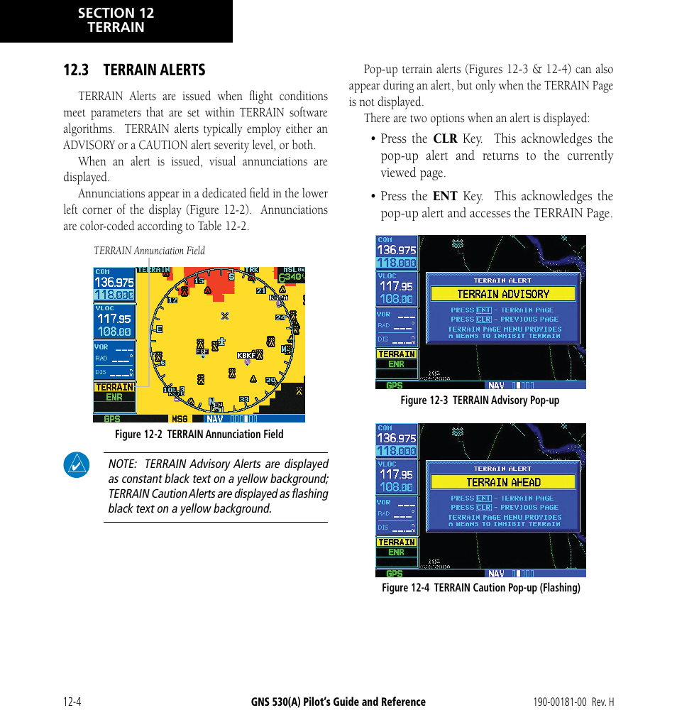 3 terrain alerts, 3 terrain alerts -4 | Garmin GNS 530 User Manual | Page 198 / 288