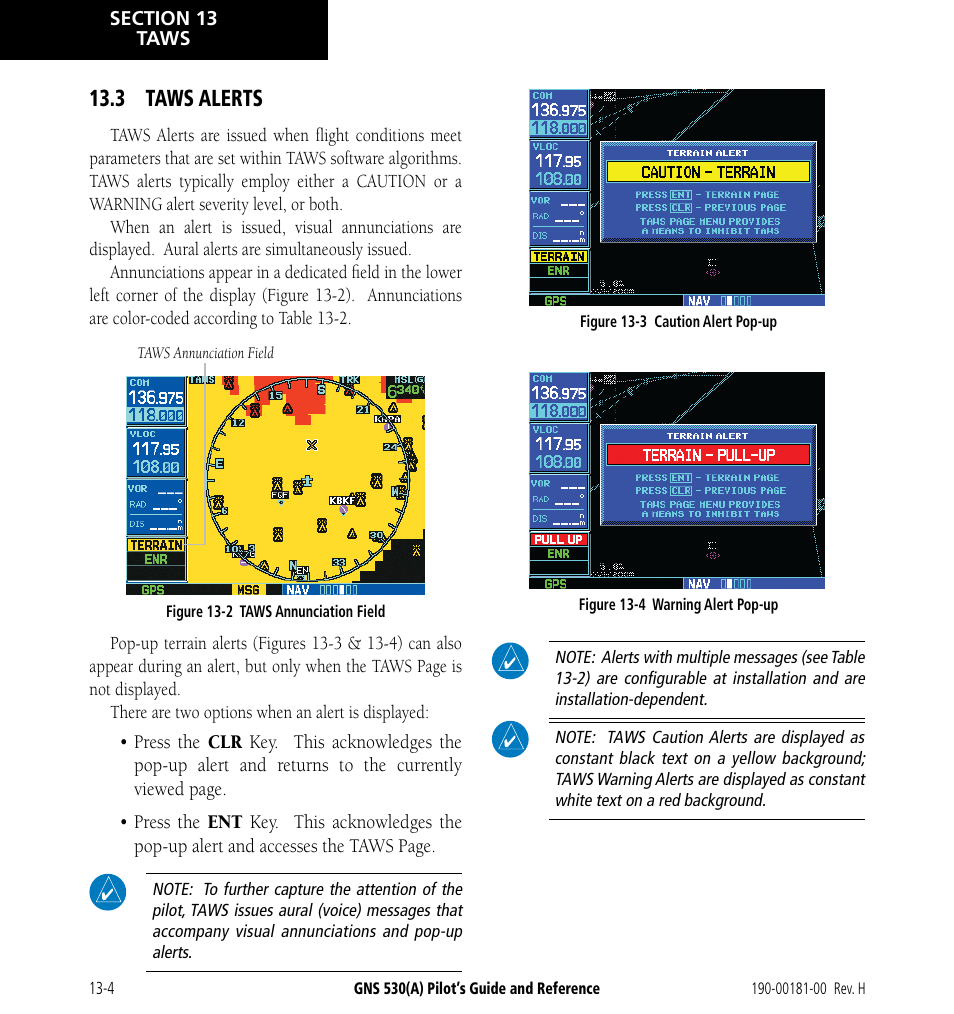 3 taws alerts, 3 taws alerts -4 | Garmin GNS 530 User Manual | Page 208 / 288