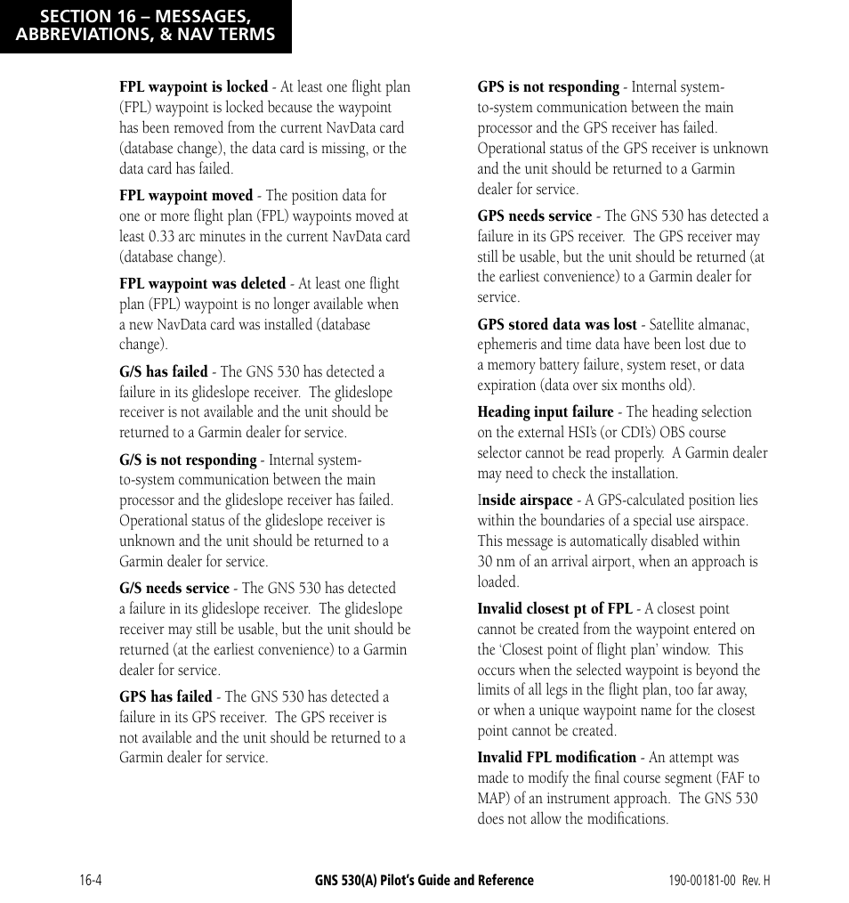 Garmin GNS 530 User Manual | Page 260 / 288