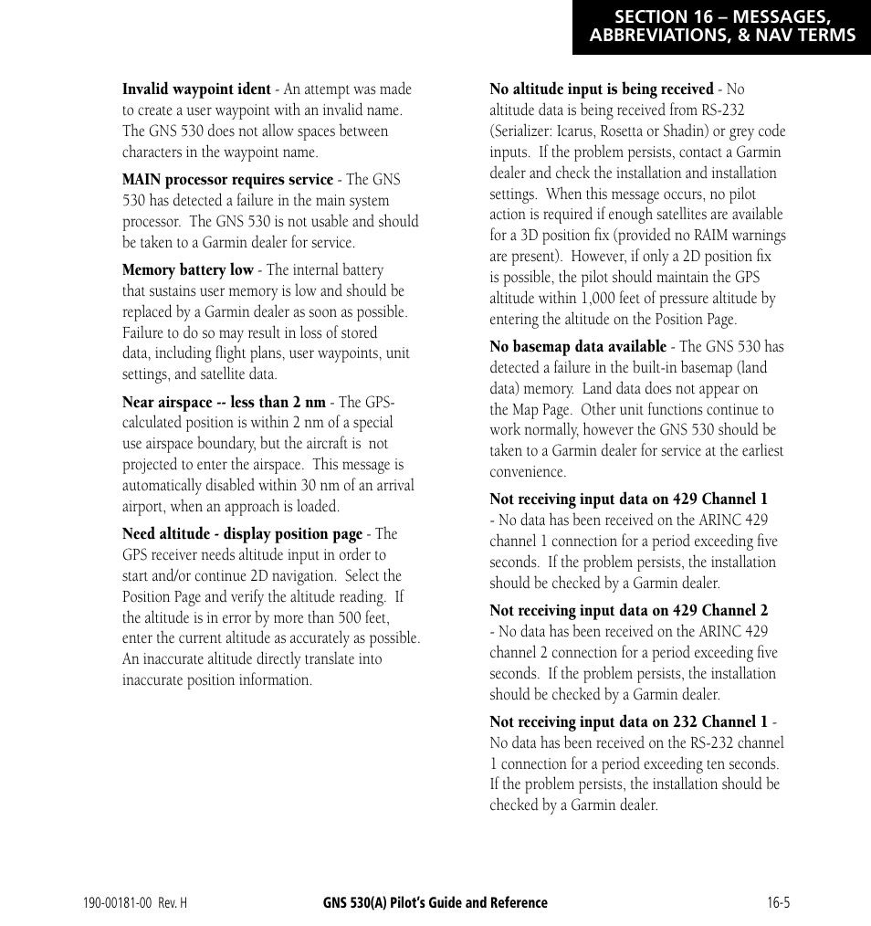 Garmin GNS 530 User Manual | Page 261 / 288