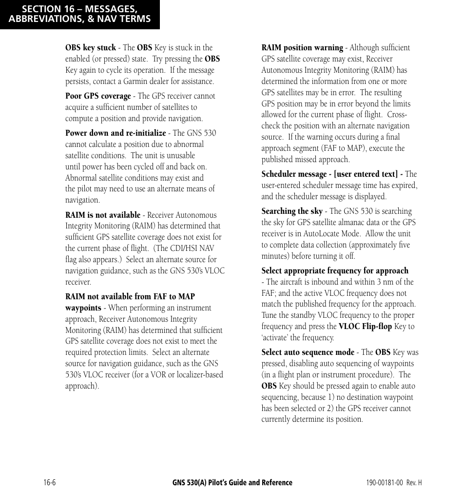 Garmin GNS 530 User Manual | Page 262 / 288