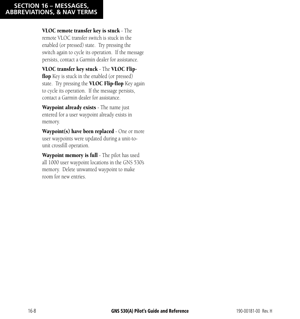 Garmin GNS 530 User Manual | Page 264 / 288