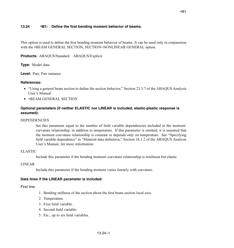 Data lines if the linear parameter is included | ABAQUS Volume II: I–Z User Manual | Page 179 / 628