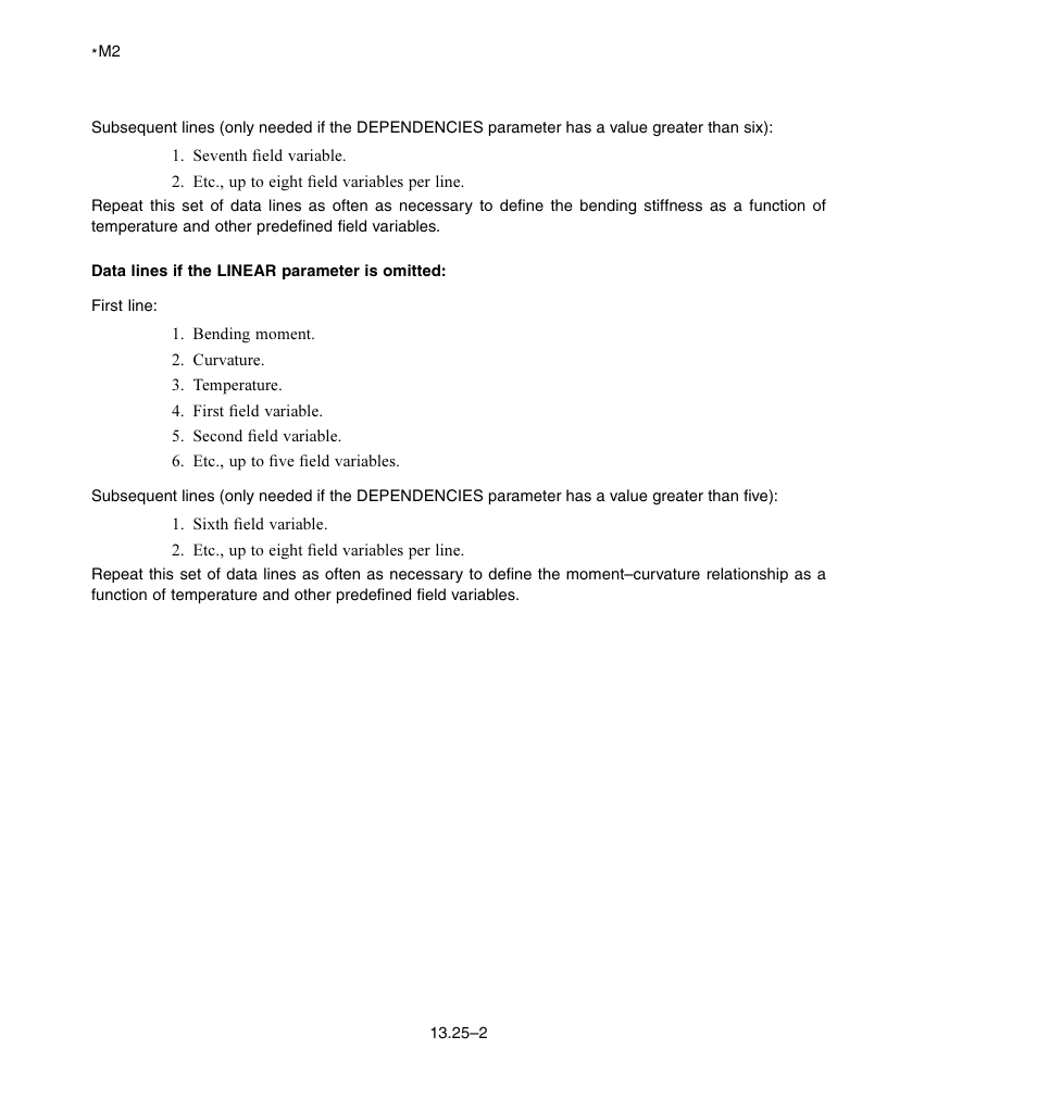 Data lines if the linear parameter is omitted | ABAQUS Volume II: I–Z User Manual | Page 182 / 628