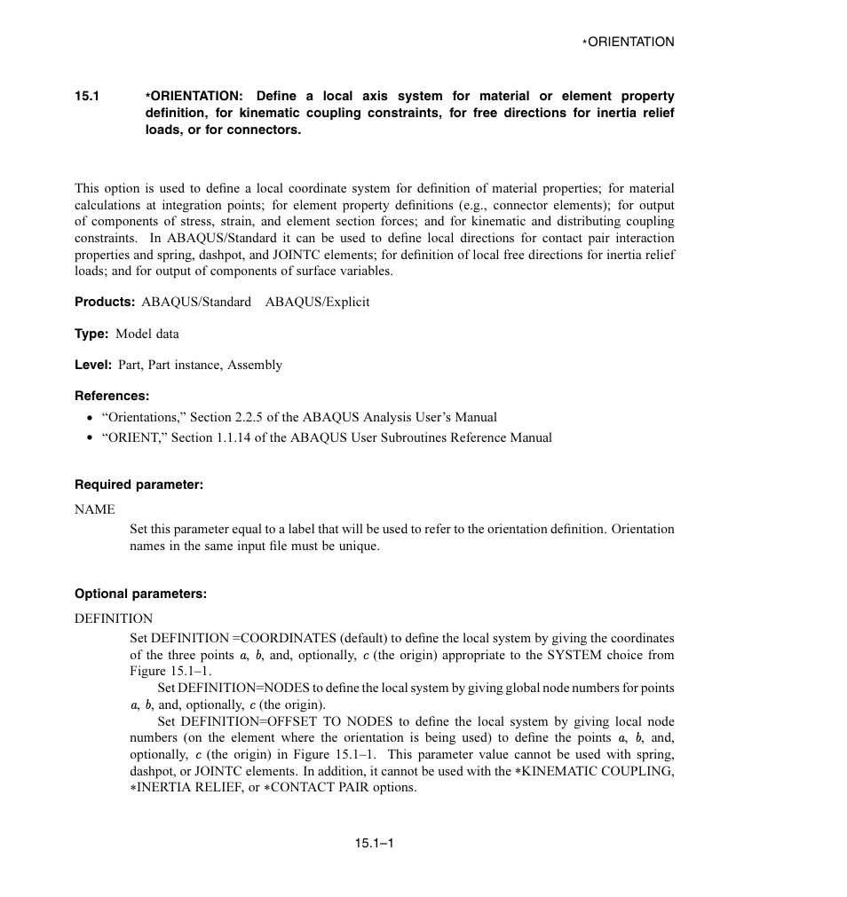 Required parameter, Optional parameters | ABAQUS Volume II: I–Z User Manual | Page 223 / 628