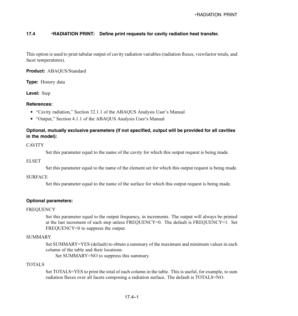 Optional parameters | ABAQUS Volume II: I–Z User Manual | Page 323 / 628