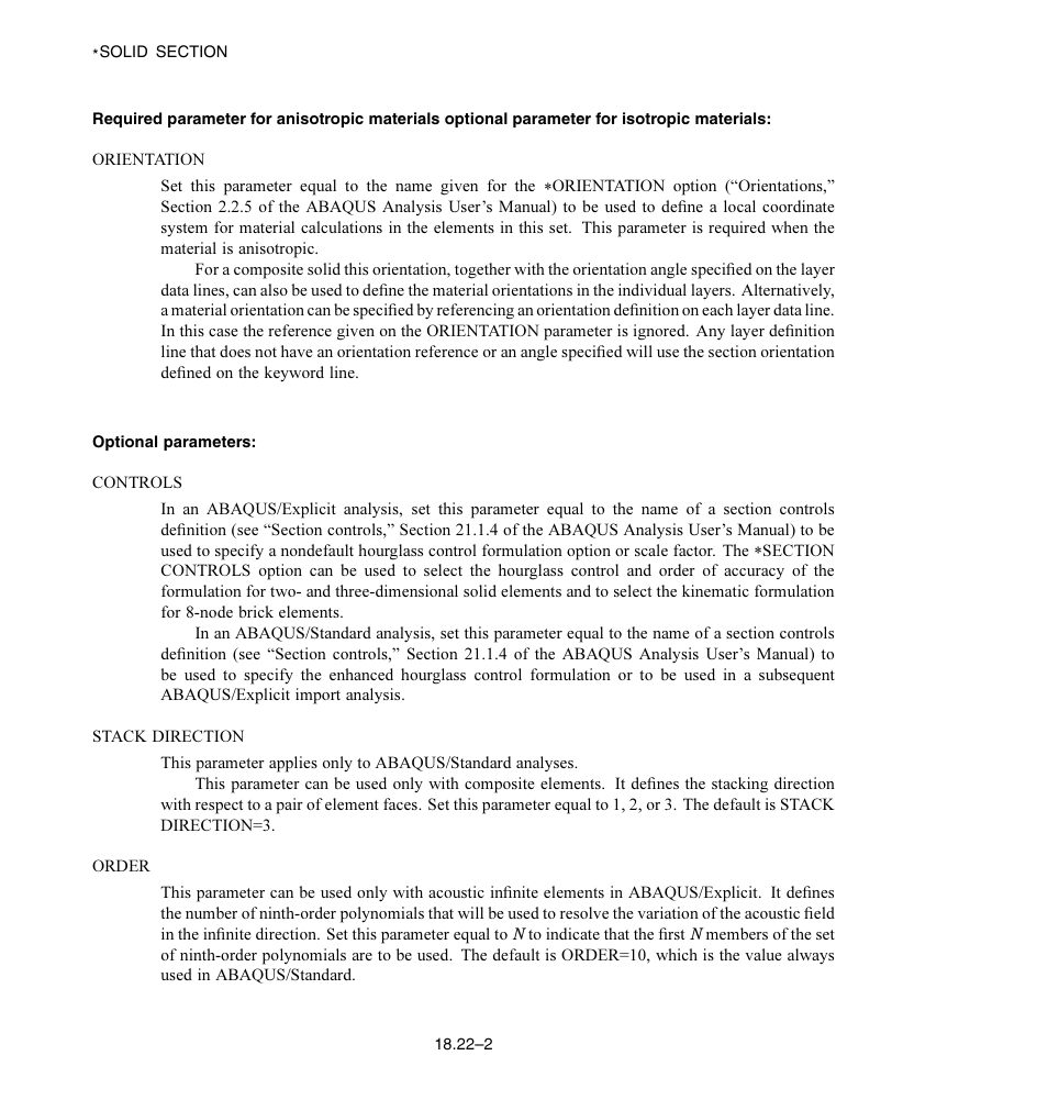 Optional parameters | ABAQUS Volume II: I–Z User Manual | Page 440 / 628