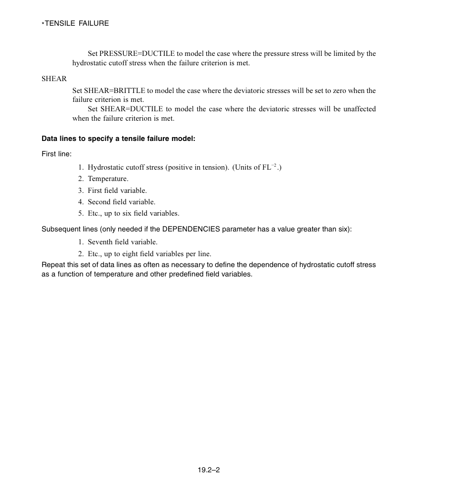 Data lines to specify a tensile failure model | ABAQUS Volume II: I–Z User Manual | Page 552 / 628