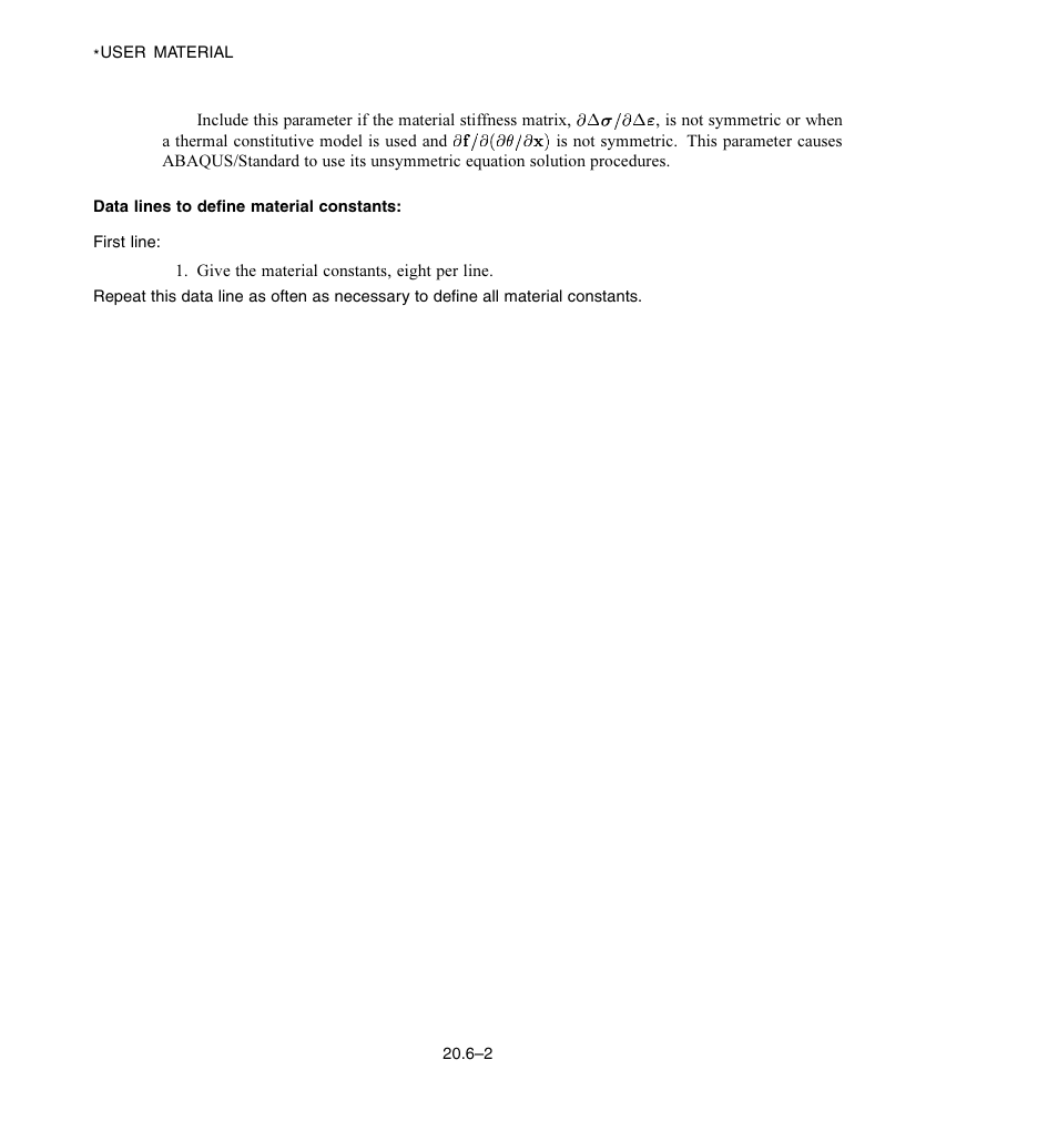 Data lines to define material constants | ABAQUS Volume II: I–Z User Manual | Page 596 / 628