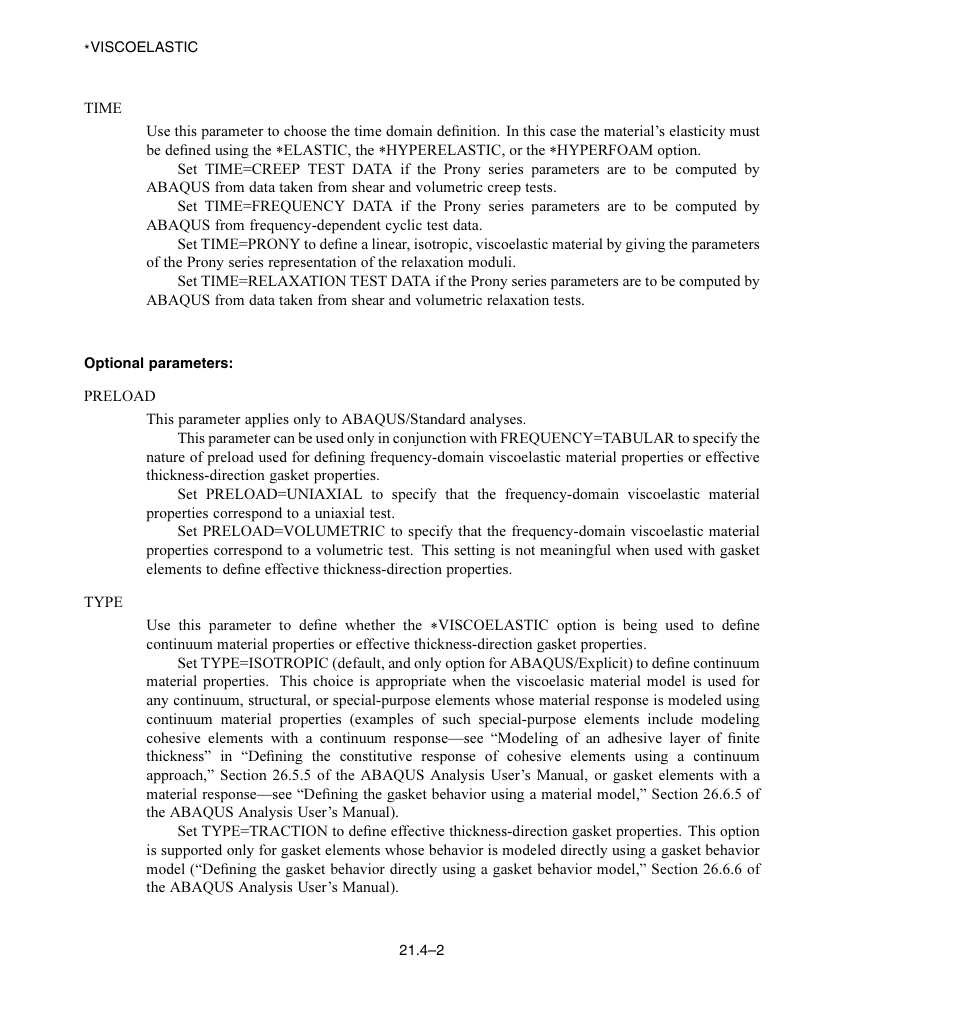 Optional parameters | ABAQUS Volume II: I–Z User Manual | Page 608 / 628