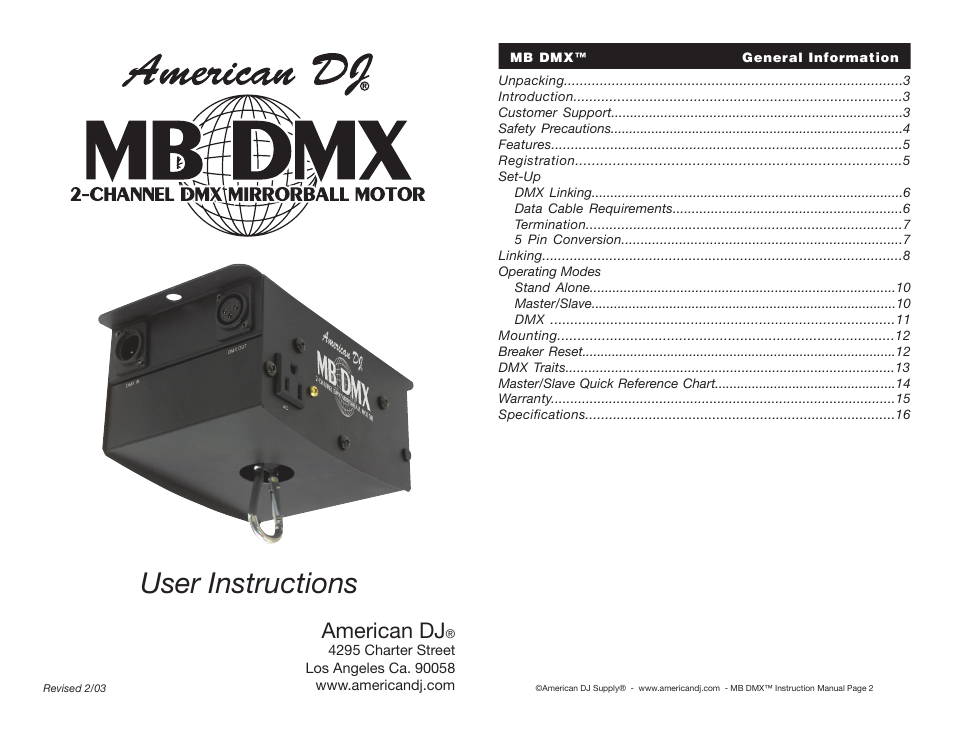 American DJ MB DMX User Manual | 8 pages