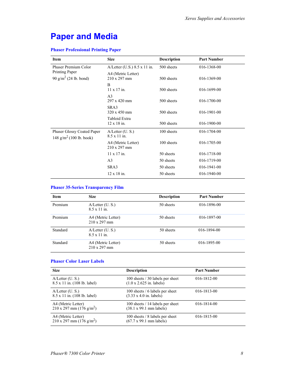 Paper and media | Xerox Phaser 7300 User Manual | Page 11 / 28