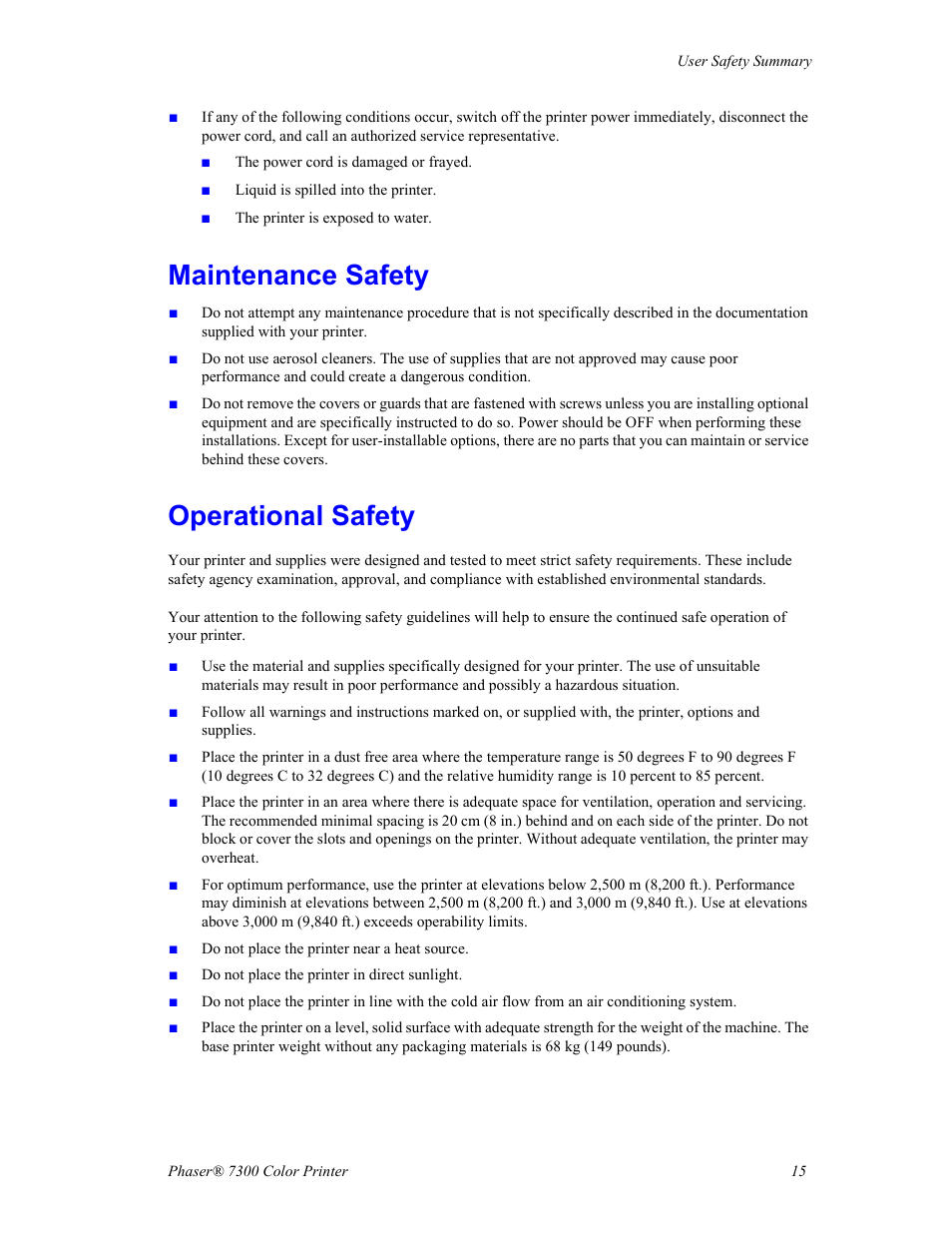 Maintenance safety, Operational safety, Maintenance safety operational safety | Xerox Phaser 7300 User Manual | Page 18 / 28