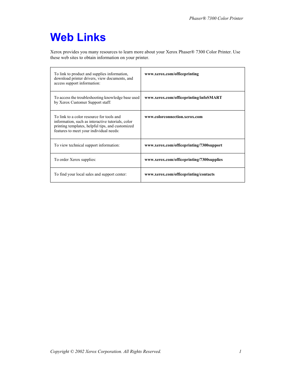 Web links | Xerox Phaser 7300 User Manual | Page 4 / 28