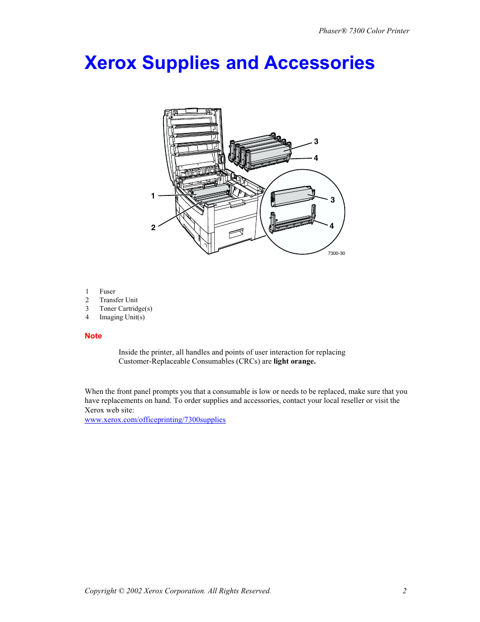 Xerox supplies and accessories | Xerox Phaser 7300 User Manual | Page 5 / 28