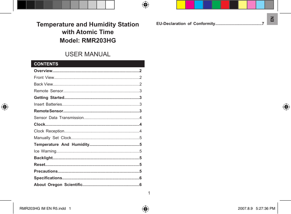 Oregon Scientic RMR203HG User Manual | 7 pages