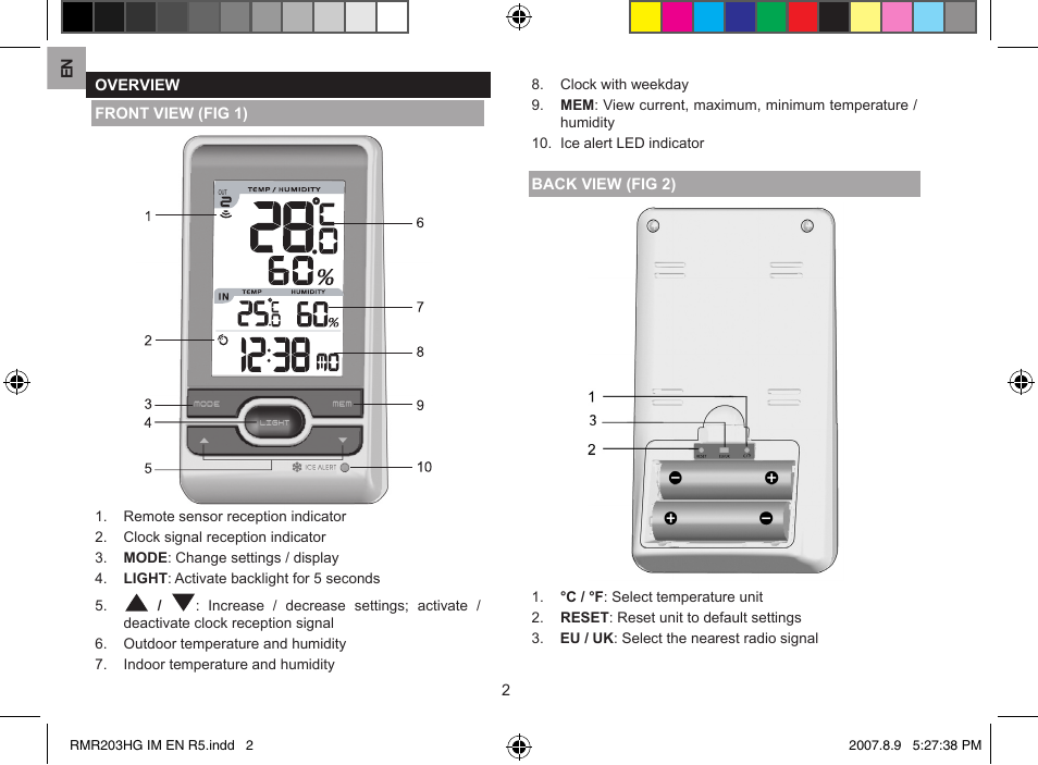 Oregon Scientic RMR203HG User Manual | Page 2 / 7