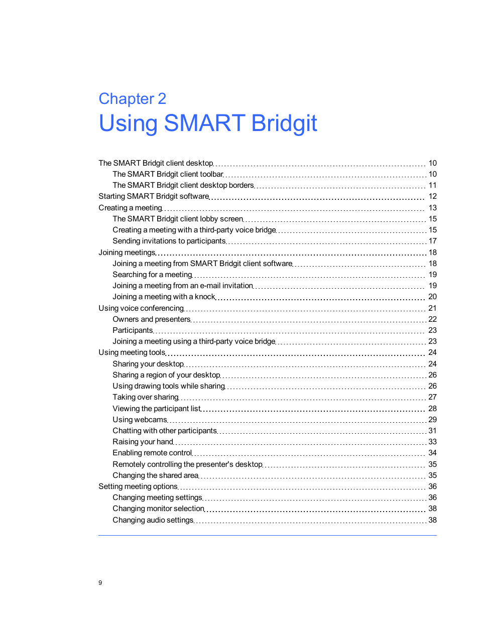 Chapter 2: using smart bridgit, Chapter 2 | Smart Technologies Bridgit 4.5 User Manual | Page 11 / 62
