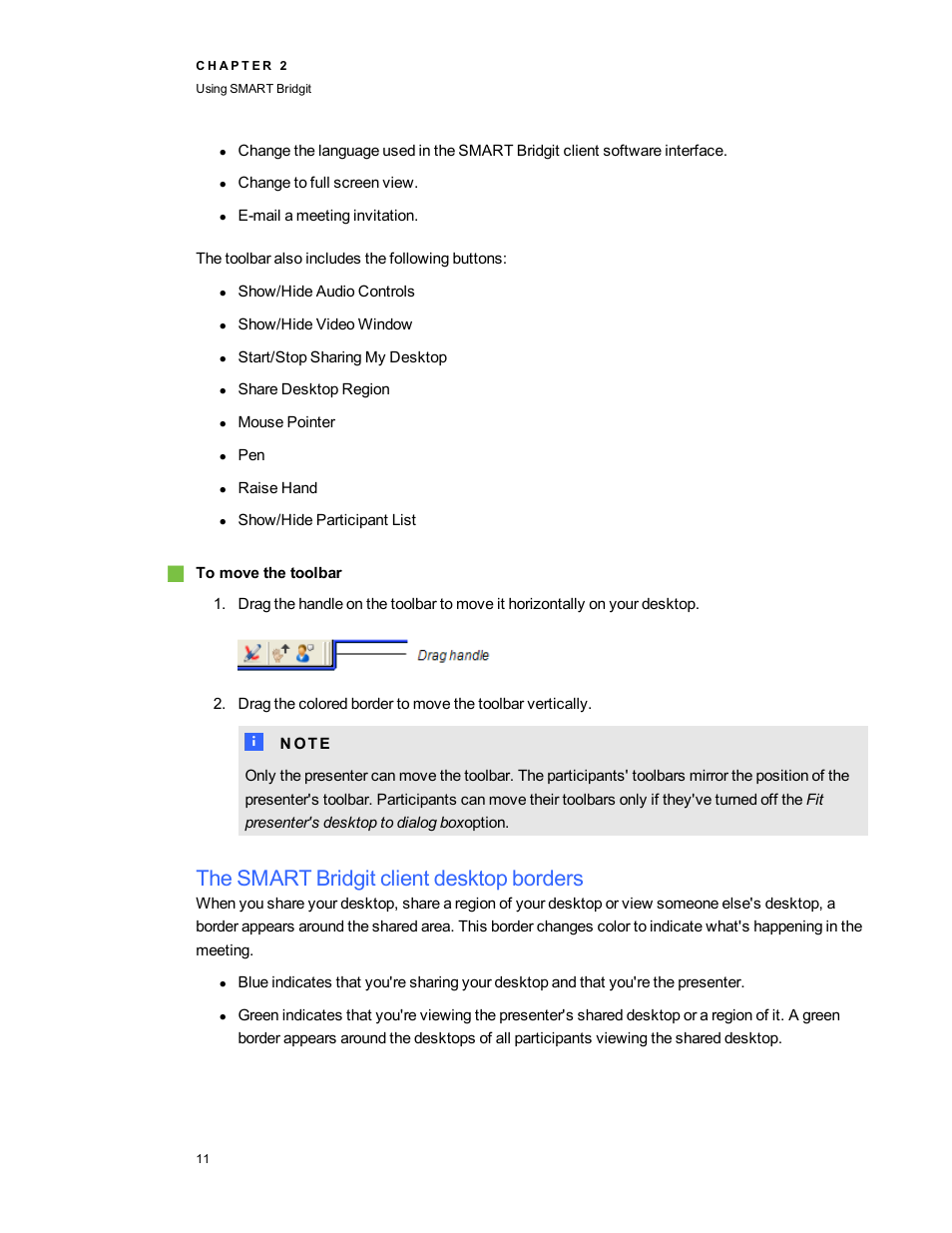 The smart bridgit client desktop borders | Smart Technologies Bridgit 4.5 User Manual | Page 13 / 62