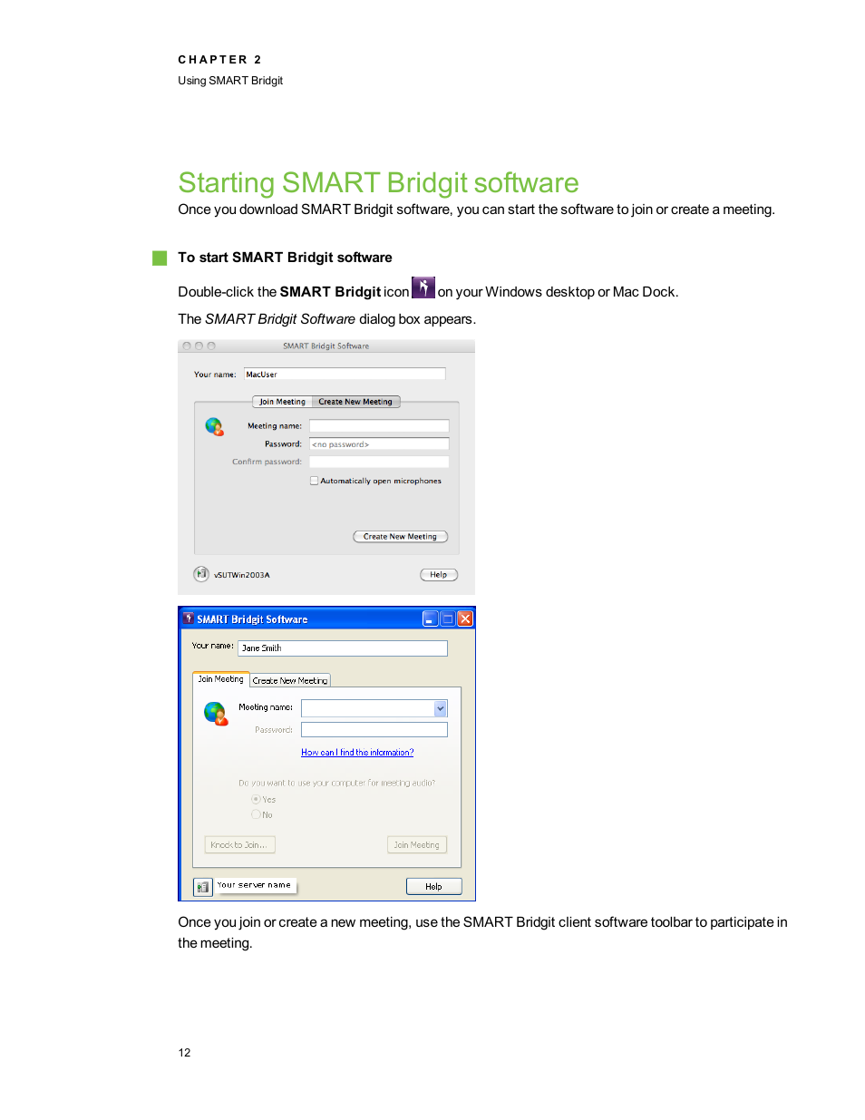 Starting smart bridgit software | Smart Technologies Bridgit 4.5 User Manual | Page 14 / 62