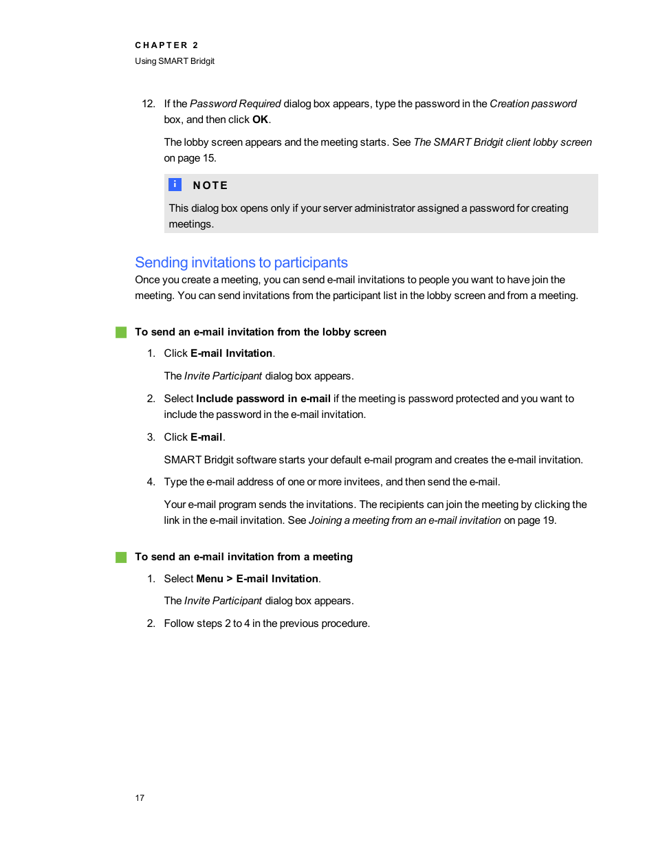 Sending invitations to participants | Smart Technologies Bridgit 4.5 User Manual | Page 19 / 62