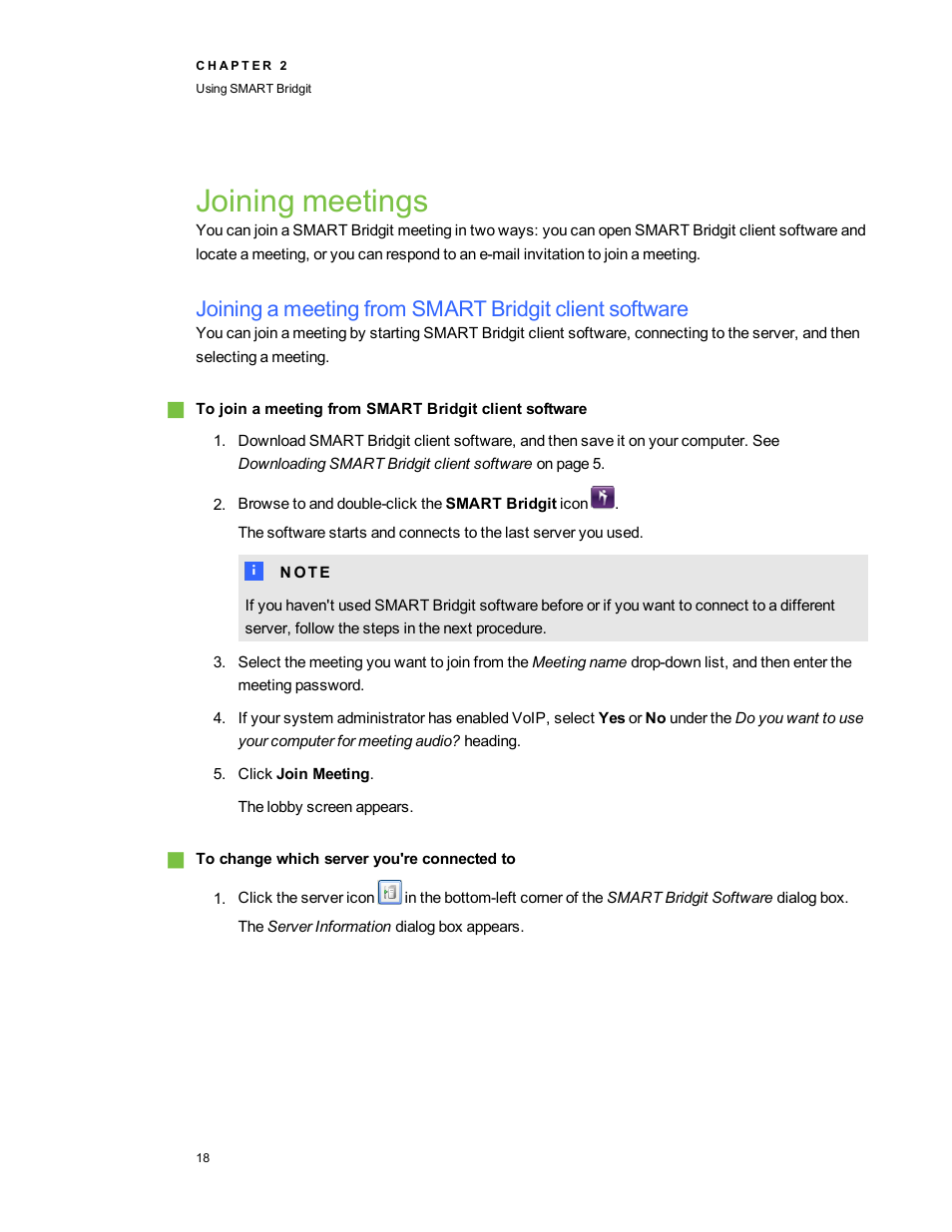 Joining meetings | Smart Technologies Bridgit 4.5 User Manual | Page 20 / 62