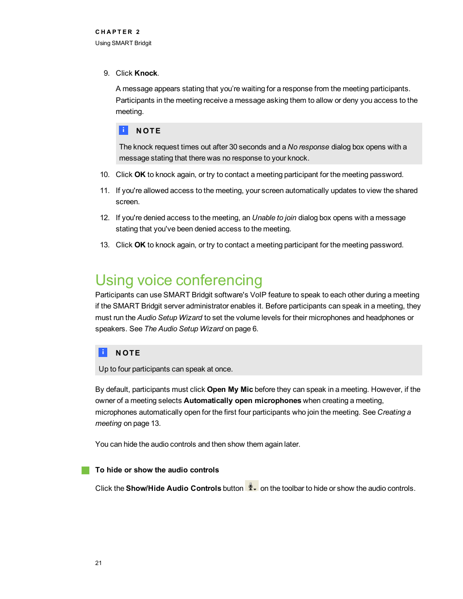 Using voice conferencing, Using voice | Smart Technologies Bridgit 4.5 User Manual | Page 23 / 62
