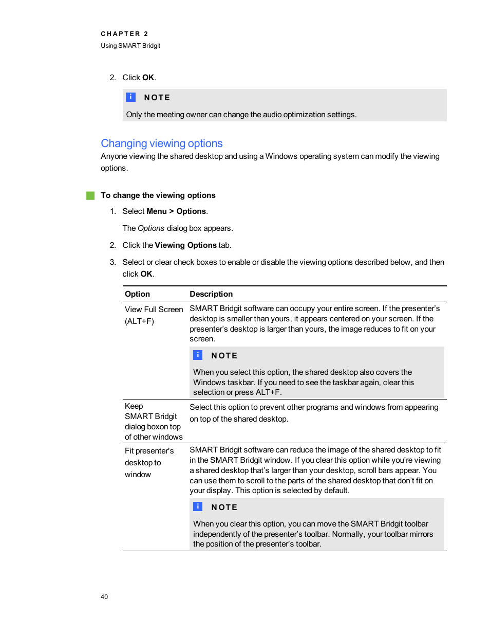 Changing viewing options | Smart Technologies Bridgit 4.5 User Manual | Page 42 / 62