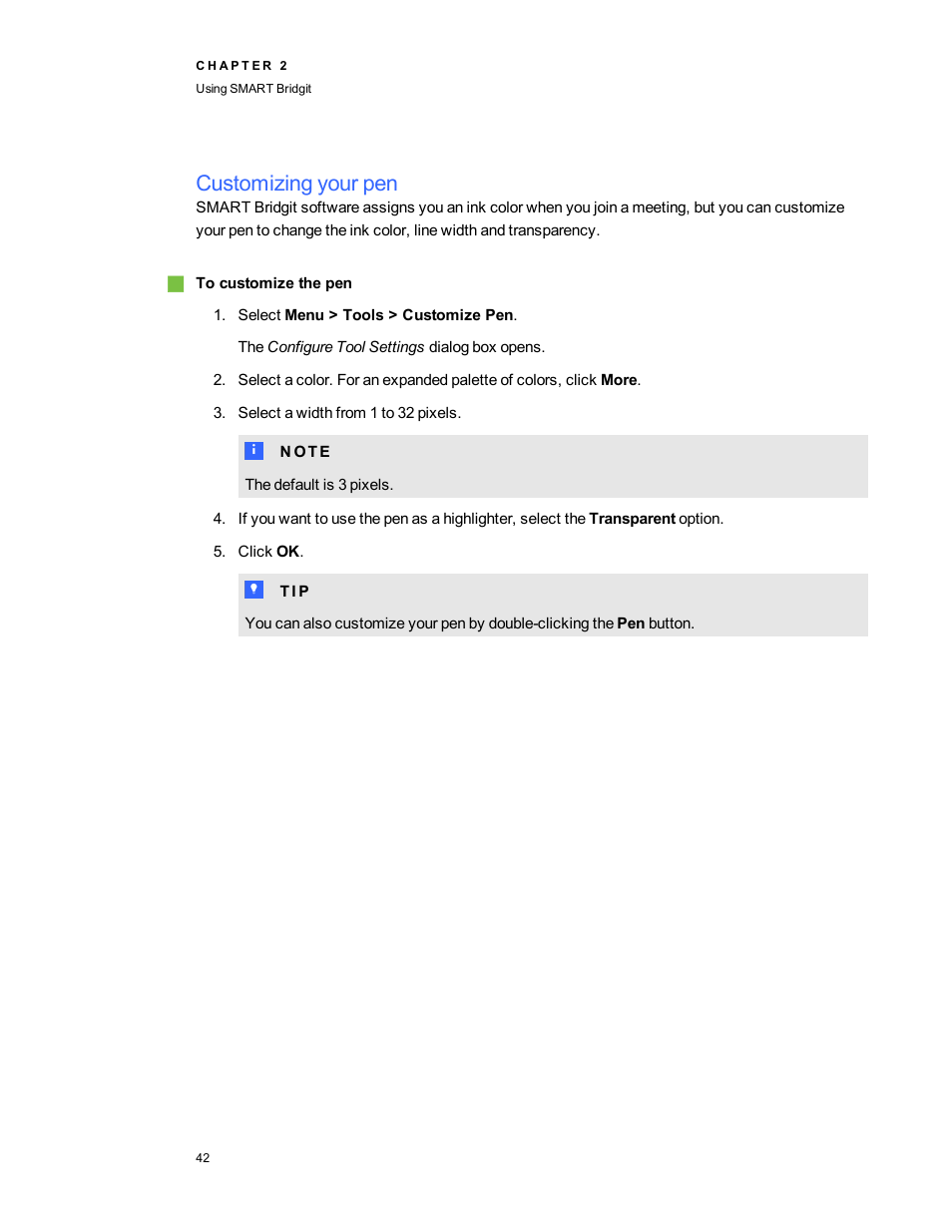 Customizing your pen | Smart Technologies Bridgit 4.5 User Manual | Page 44 / 62