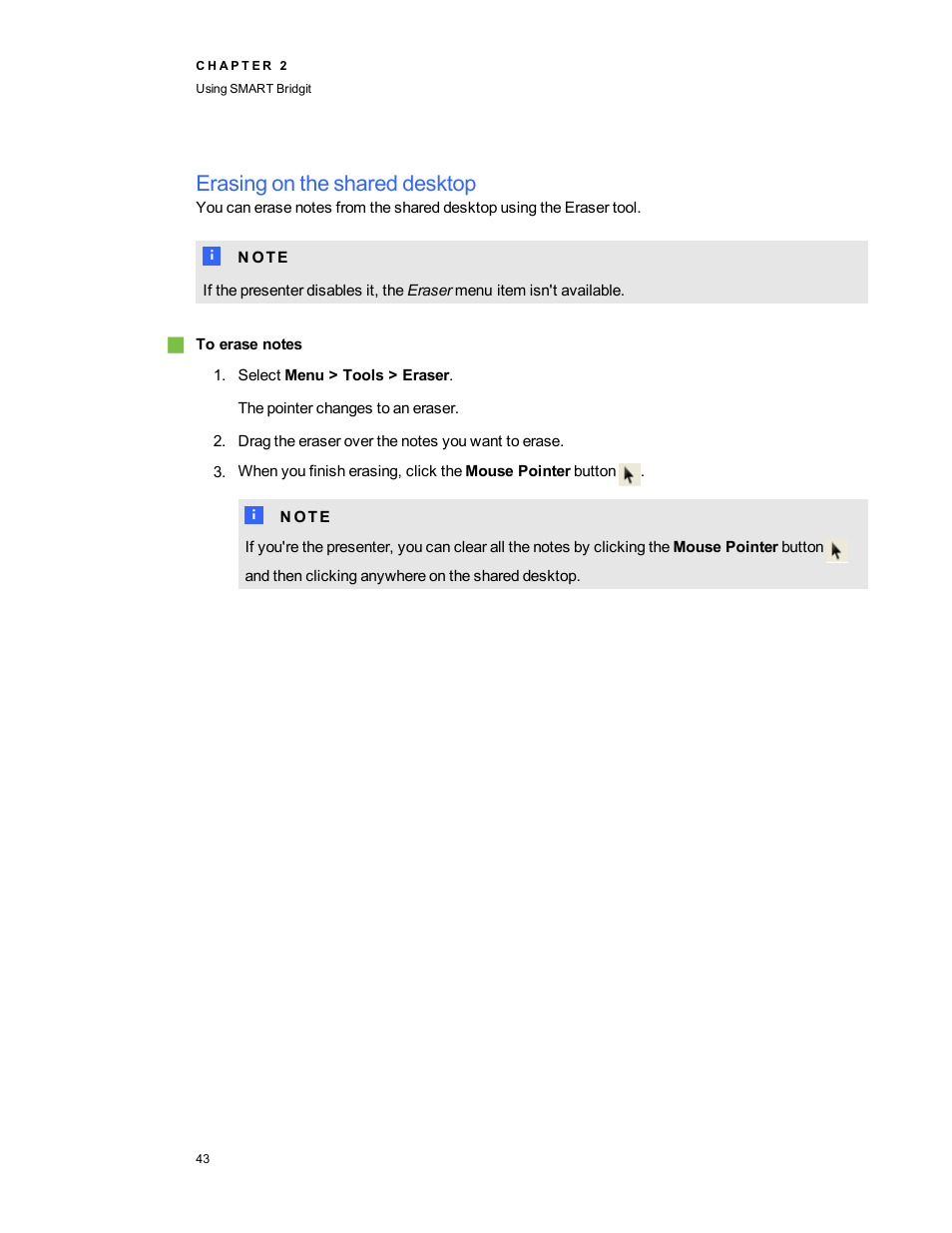 Erasing on the shared desktop | Smart Technologies Bridgit 4.5 User Manual | Page 45 / 62