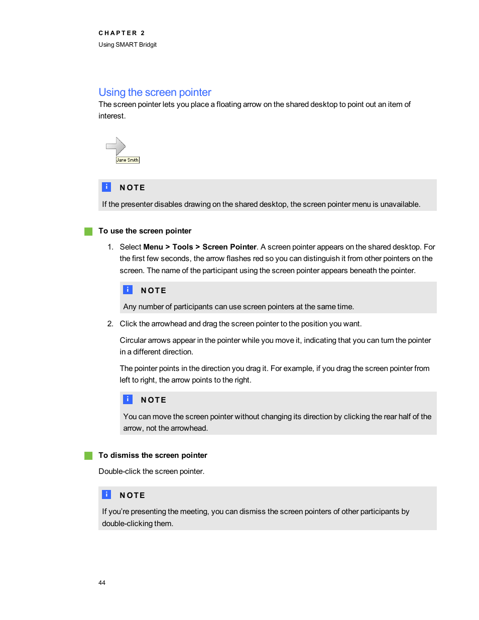 Using the screen pointer | Smart Technologies Bridgit 4.5 User Manual | Page 46 / 62