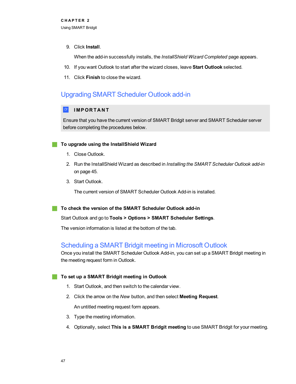 Upgrading smart scheduler outlook add-in | Smart Technologies Bridgit 4.5 User Manual | Page 49 / 62