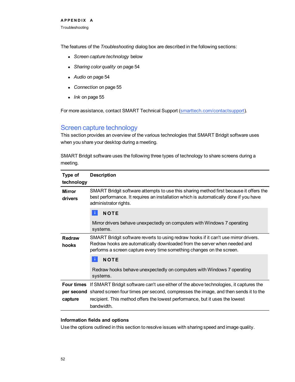 Screen capture technology, Information fields and options | Smart Technologies Bridgit 4.5 User Manual | Page 54 / 62