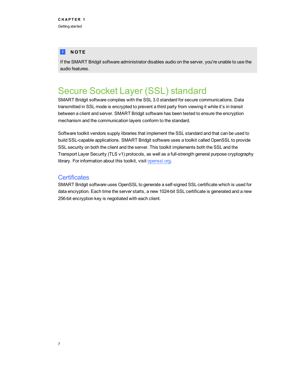 Secure socket layer (ssl) standard, Certificates | Smart Technologies Bridgit 4.5 User Manual | Page 9 / 62