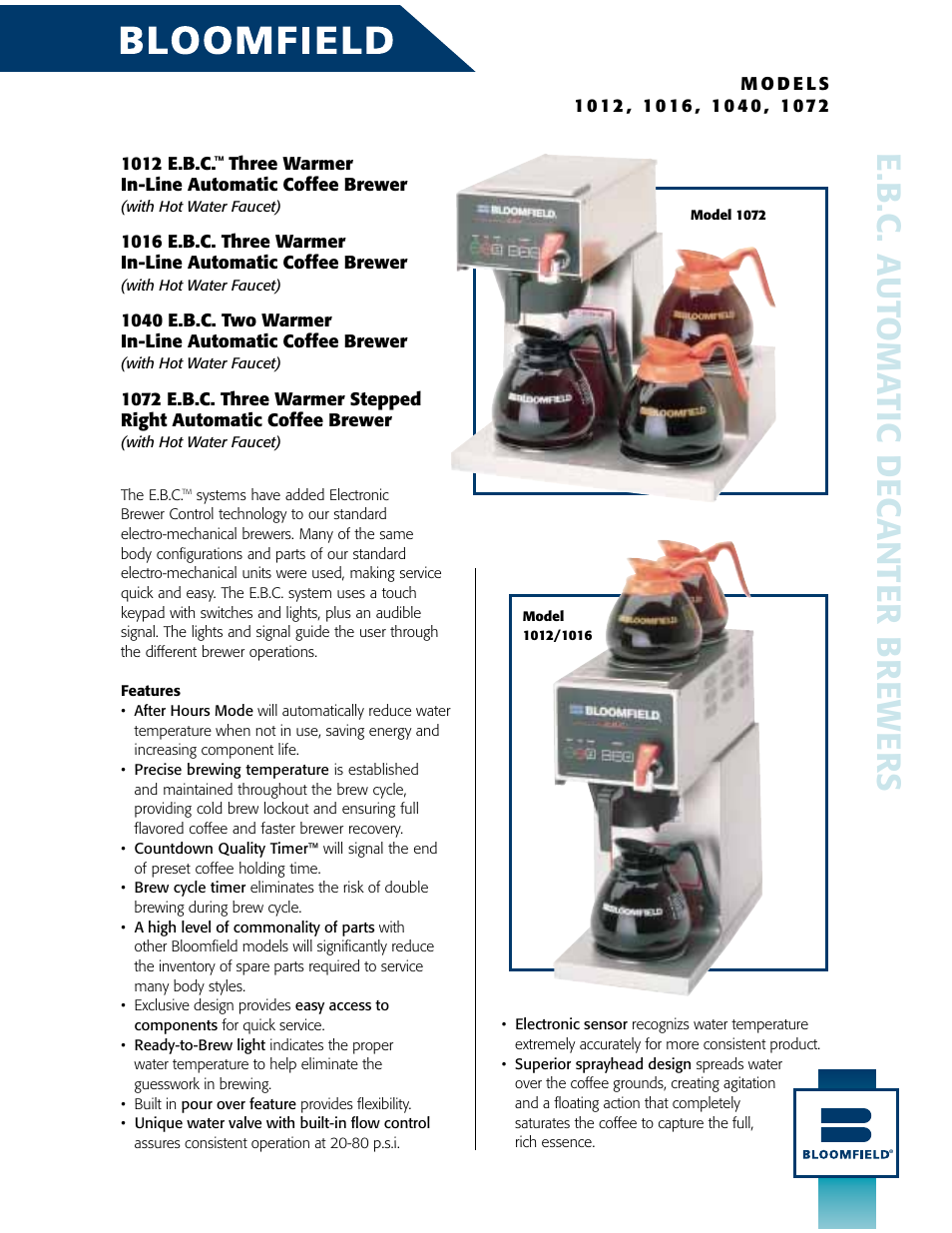 Bloomfield 1012 E.B.C. User Manual | 2 pages