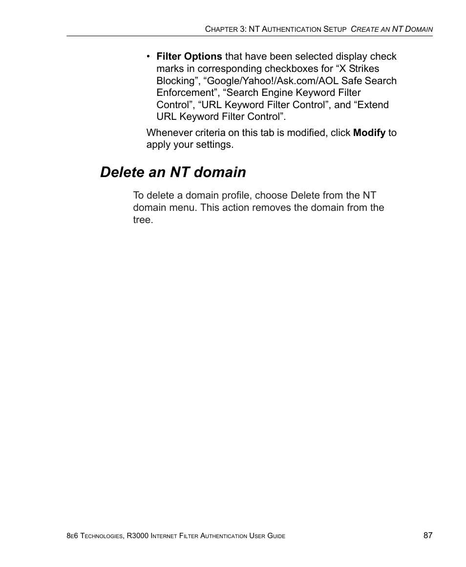 Delete an nt domain | 8e6 Technologies Enterprise Filter Authentication R3000 User Manual | Page 101 / 333