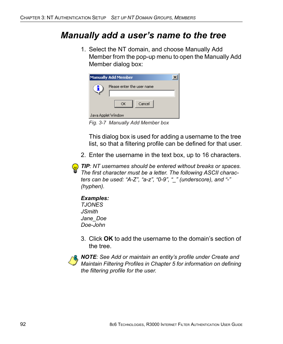 Manually add a user’s name to the tree | 8e6 Technologies Enterprise Filter Authentication R3000 User Manual | Page 106 / 333