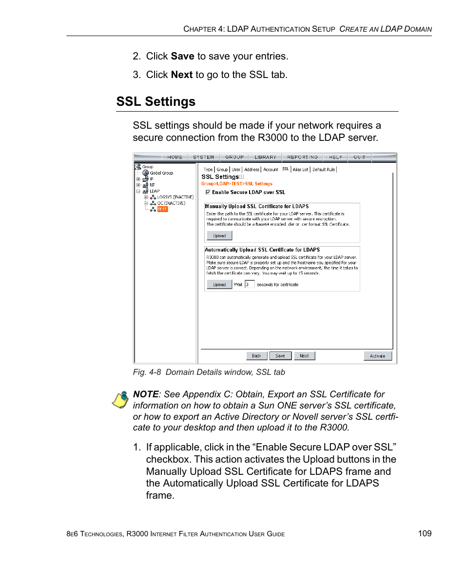 Ssl settings | 8e6 Technologies Enterprise Filter Authentication R3000 User Manual | Page 123 / 333